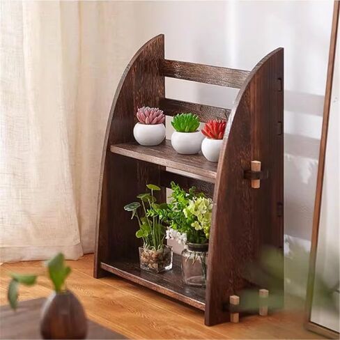 Bookshelf Floor-Standing Retro Simple Wooden Bookshelf Home Two Layers Shelf Organizer for Living Room Home Office in Kuwait