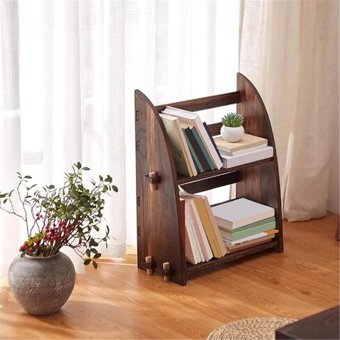 Bookshelf Floor-Standing Retro Simple Wooden Bookshelf Home Two Layers Shelf Organizer for Living Room Home Office in Kuwait