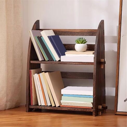 Bookshelf Floor-Standing Retro Simple Wooden Bookshelf Home Two Layers Shelf Organizer for Living Room Home Office in Kuwait
