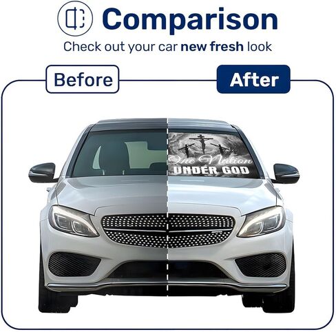 GENANY One Nation Under God Windshield Sun Shade لشاحنة سيدان SUV (64 × 32 بوصة)، مظلة شمسية للسيارات، كتل واقية من الأشعة فوق البنفسجية، ملحقات السيارة، ديكور سيارة الربيع، ديكور السيارات لعيد الميلاد in Kuwait