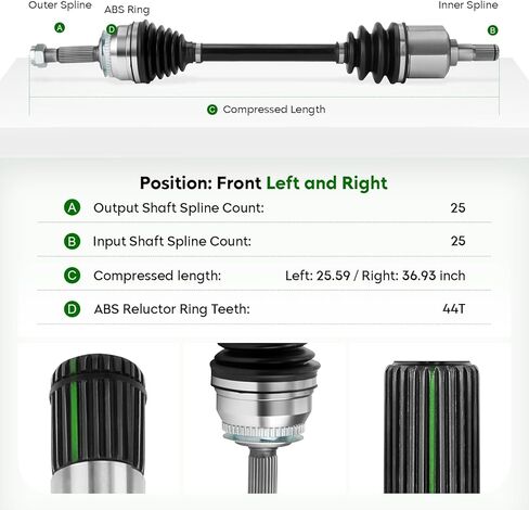 زوج (2) مجموعة عمود المحور الأمامي (ناقل حركة أوتوماتيكي فقط) مناسب لشركة Hyundai Elantra 2001-2006، Tiburon 2003-2008 وKia Spectra 2004-2006، Spectra5، 2.0L، جانب السائق والراكب in Kuwait