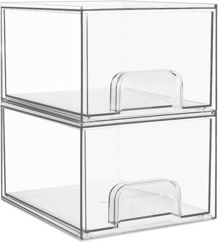 Vtopmart 4 Pack Small Clear Stackable Storage Drawers,Acrylic Bathroom Makeup Organizer,Plastic Storage Bins For Vanity, Undersink, Kitchen Cabinets, Pantry, Home Organization in Kuwait