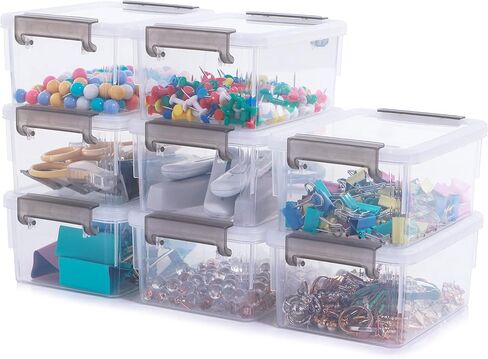 Citylife 1.3 QT 10 Pack Small Storage Bins Plastic Storage Container Stackable Box with Lids for Organizing, Clear White in Saudi Arabia