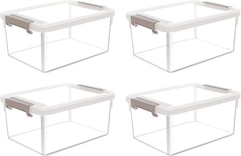 Citylife 1.3 QT 10 Pack Small Storage Bins Plastic Storage Container Stackable Box with Lids for Organizing, Clear White in Saudi Arabia