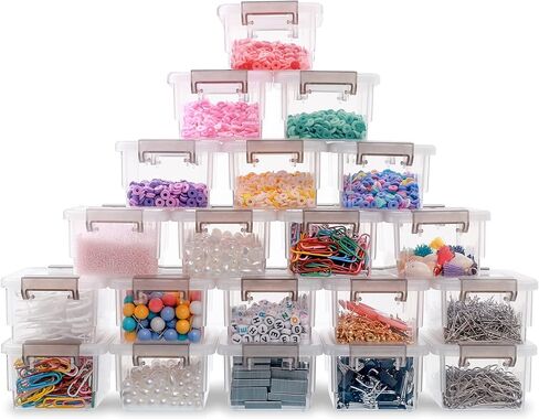 Citylife 1.3 QT 10 Pack Small Storage Bins Plastic Storage Container Stackable Box with Lids for Organizing, Clear White in Saudi Arabia