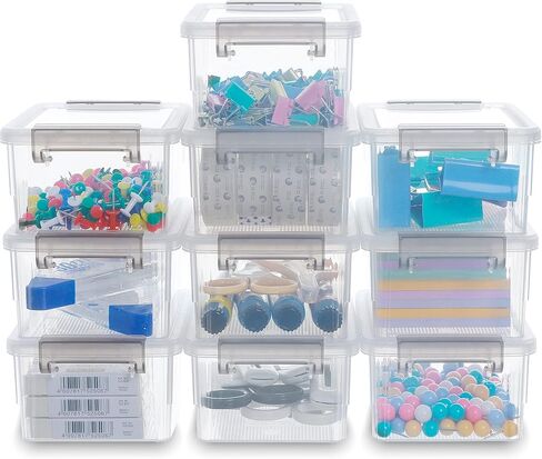 Citylife 1.3 QT 10 Pack Small Storage Bins Plastic Storage Container Stackable Box with Lids for Organizing, Clear White in Saudi Arabia