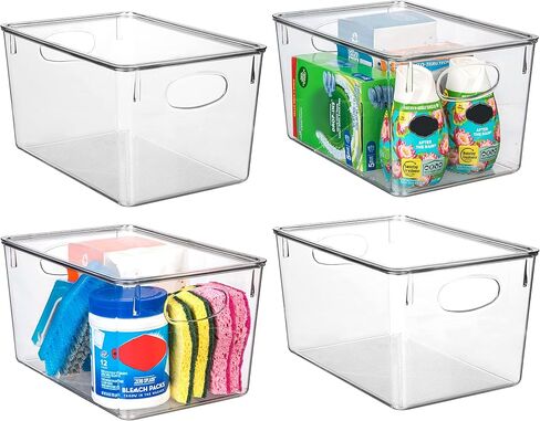 CLEARSPACE Plastic Storage Bins With lids – Perfect Kitchen Fridge Organizer, Pantry Organization, Cabinet Organizers (4 Pack) in Saudi Arabia