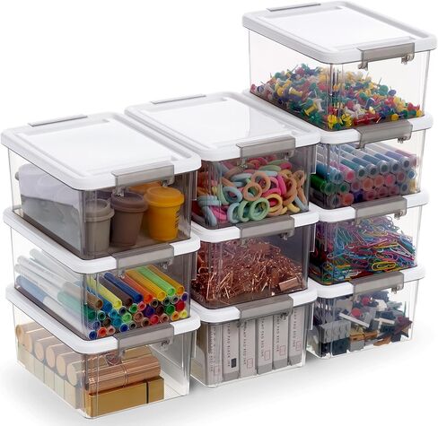 Citylife 1.3 QT 10 Pack Small Storage Bins Plastic Storage Container Stackable Box with Lids for Organizing, Clear White in Saudi Arabia