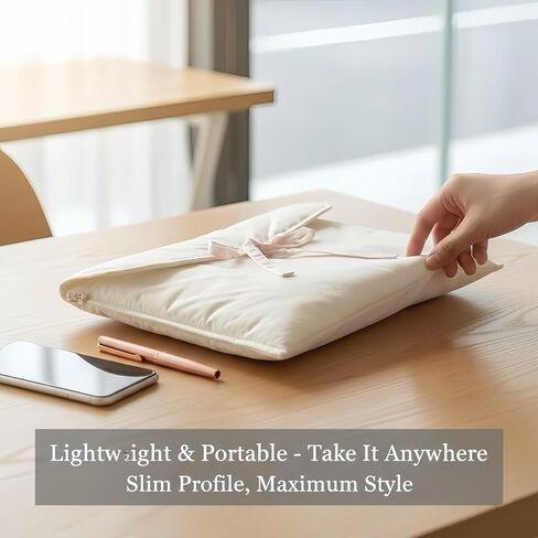 13-14 inch Laptop Sleeve - Cute Core Quilted Puffer Box Case - Balletcore Ribbon Bow Tie Padded Bag for Notebook and Bible, Cream White in Saudi Arabia