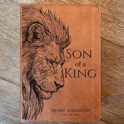 Personalized ESV RVR Bilingual Bible, Son of a King Lion Design, Custom Engraved Name, Christian Gift, Baptism Gift, Bible Gift for Him in Saudi Arabia