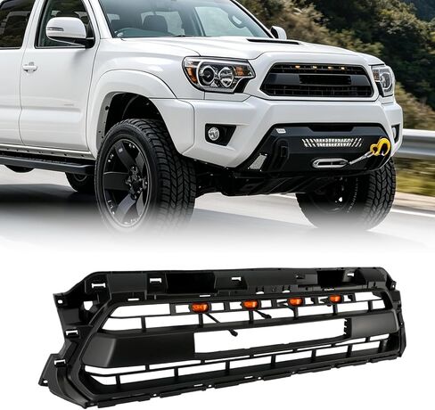 Front Grill Compatible With 1998 1999 2000 Tacoma Pickup Truck Matte Black Front Bumper Grille With Letters/Accessories/Amber Light Up Honeycomb Style in Kuwait