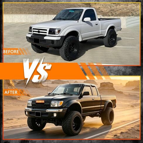 Front Grill Compatible With 1998 1999 2000 Tacoma Pickup Truck Matte Black Front Bumper Grille With Letters/Accessories/Amber Light Up Honeycomb Style in Kuwait