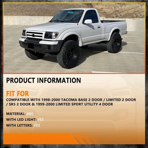Front Grill Compatible With 1998 1999 2000 Tacoma Pickup Truck Matte Black Front Bumper Grille With Letters/Accessories/Amber Light Up Honeycomb Style in Kuwait