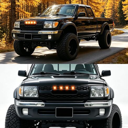 Front Grill Compatible With 1998 1999 2000 Tacoma Pickup Truck Matte Black Front Bumper Grille With Letters/Accessories/Amber Light Up Honeycomb Style in Kuwait