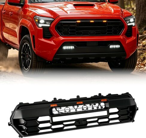 Front Grill Compatible With 1998 1999 2000 Tacoma Pickup Truck Matte Black Front Bumper Grille With Letters/Accessories/Amber Light Up Honeycomb Style in Kuwait