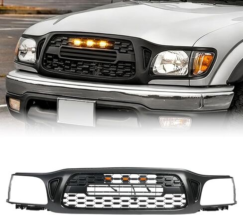 Front Grill Compatible With 1998 1999 2000 Tacoma Pickup Truck Matte Black Front Bumper Grille With Letters/Accessories/Amber Light Up Honeycomb Style in Kuwait