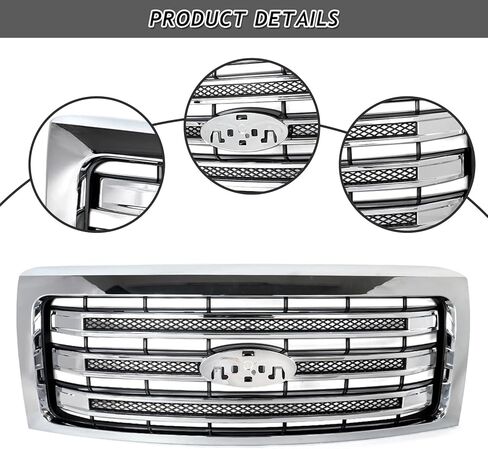شبكة أمامية علوية متوافقة مع 2009 2010 2011 2012 2013 2014 Ford F150 Lariat Style استبدال مجموعة الشواية الأمامية لـ DL3Z8200AB (كروم) in Kuwait