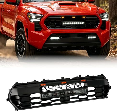 Front Grill Compatible With 1998 1999 2000 Tacoma Pickup Truck Matte Black Front Bumper Grille With Letters/Accessories/Amber Light Up Honeycomb Style in Kuwait