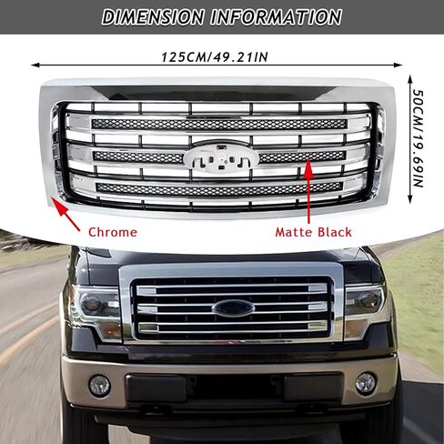 شبكة أمامية علوية متوافقة مع 2009 2010 2011 2012 2013 2014 Ford F150 Lariat Style استبدال مجموعة الشواية الأمامية لـ DL3Z8200AB (كروم) in Kuwait