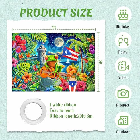 Puerto Rico Flag Backdrop Banner, 7x5 FT Large Puerto Rican Frog Hibiscus Castle Background, Vibrant Heritage Photo Booth Prop for Cultural Events, Festivals and Party Wall Decorations, Durable Fabric in Saudi Arabia