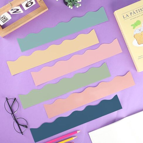 137.8 Ft Boho Bulletin Board Borders Colorful Classroom Borders Scalloped Boho Bulletin Board Decorations for Teacher Classroom School Home Office Chalkboard Whiteboard Wall Decor, 120 Sheets in Kuwait