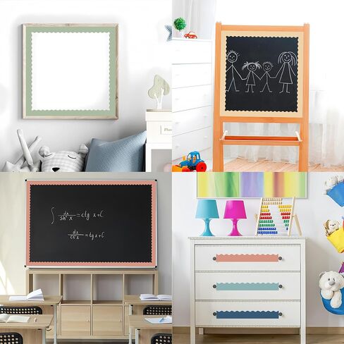 137.8 Ft Boho Bulletin Board Borders Colorful Classroom Borders Scalloped Boho Bulletin Board Decorations for Teacher Classroom School Home Office Chalkboard Whiteboard Wall Decor, 120 Sheets in Kuwait