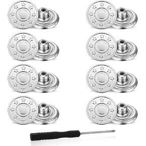 Amaxiu Jeans Buttons Replacement, 8 PCS Instant No Sew Buttons for Pants Removable Metal Silver Pant Button Tightener Adjustable Button Replacement Kit with Threads Rivets and Screwdriver (20mm) in Saudi Arabia