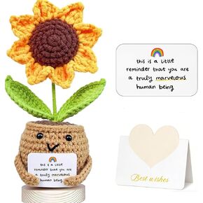 Mini Handmade Positive Crochet Sunflower with Encouragement Card, Emotional Support Gift for Women, Mom, Teachers, Birthday Graduation Gifts, Home Desk/Table Decor in Saudi Arabia