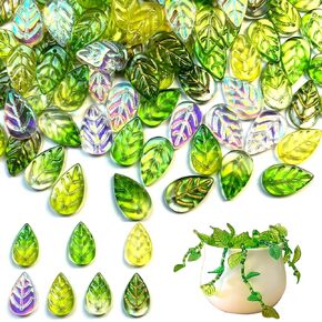 112pcs Glass Leaf Beads for Jewelry Making, Green Leaf Crystal Beads for Beaded Plant DIY Crafts Earring Bracelet Necklaces Wind Chimes in Saudi Arabia
