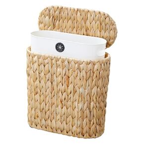 Coeusy Wicker Bathroom Trash Can with Lid,Narrow Rattan Waste Basket with Removable Liner Bucket,Slim Woven Water Hyacinth Garbage Can for Bedroom,Office,Small Spaces,3 Gallon in Saudi Arabia