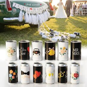 15 Pcs Just Married Wedding Car Decoration Kit – Black & White Handmade Aluminum Tin Cans with Ribbon, Bows ，Banner, Decals & Tassel, Vintage Classic Car Decor for Honeymoon Elegant Romantic Fashion in Saudi Arabia