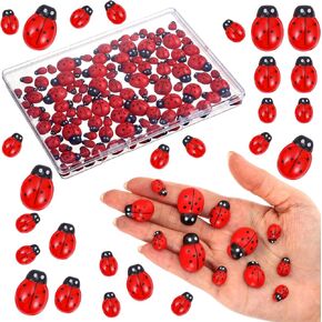 HJZHII 100 Pcs Mini Wooden Ladybugs, Tiny Wooden Ladybugs Animals 3 Size Miniature Ladybug Figurines Mini Ladybug Decoration for DIY Craft Garden Micro Landscaping Home Decoration in Kuwait