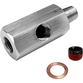 محول تي شيرت بمستشعر ضغط الزيت 1/8 NPT، تركيب تي شيرت لضغط زيت السيارة من الفولاذ المقاوم للصدأ مع منفذ جانبي، خرطوم قياس خط تغذية توربو مناسب للسيارات وسيارات الدفع الرباعي والشاحنات in Saudi Arabia