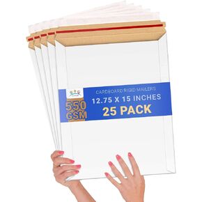 ABC PACK & SUPPLY رسائل بريدية صلبة مقاس 12.75 × 15 بوصة، مغلفات من الورق المقوى الأبيض، شريط ممزق ذاتي الغلق، ورق مقوى 550 جرام في المتر المربع، تصميم ثابت، عبوة من 25 قطعة in Kuwait