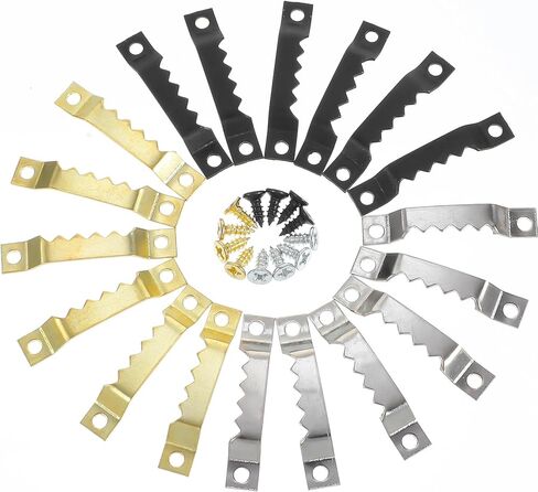 60 Pack Sawtooth Picture Hangers – Small Heavy Duty Wall Hanging Kit Picture Hardware Heavy Duty with 120 Screws Complete Saw Tooth Hangers for Frames Canvas Mirrors Gallery Walls(Black Gold Silver in Kuwait