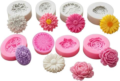 8 Pcs Candle Molds, Flower Mold for DIY Projects, Create White and Pink Chrysanthemum, Lilac, Peony, and Rose Candles, Handcrafted Home Decor and Gift Making Supplies in Saudi Arabia