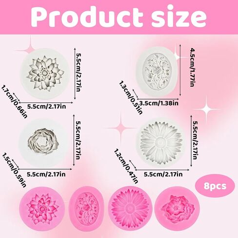 8 Pcs Candle Molds, Flower Mold for DIY Projects, Create White and Pink Chrysanthemum, Lilac, Peony, and Rose Candles, Handcrafted Home Decor and Gift Making Supplies in Saudi Arabia