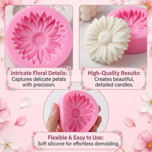 8 Pcs Candle Molds, Flower Mold for DIY Projects, Create White and Pink Chrysanthemum, Lilac, Peony, and Rose Candles, Handcrafted Home Decor and Gift Making Supplies in Saudi Arabia
