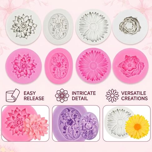 8 Pcs Candle Molds, Flower Mold for DIY Projects, Create White and Pink Chrysanthemum, Lilac, Peony, and Rose Candles, Handcrafted Home Decor and Gift Making Supplies in Saudi Arabia