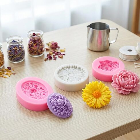 8 Pcs Candle Molds, Flower Mold for DIY Projects, Create White and Pink Chrysanthemum, Lilac, Peony, and Rose Candles, Handcrafted Home Decor and Gift Making Supplies in Saudi Arabia