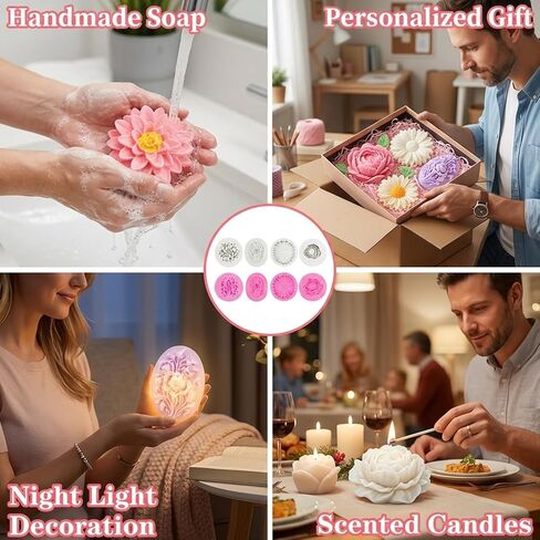 8 Pcs Candle Molds, Flower Mold for DIY Projects, Create White and Pink Chrysanthemum, Lilac, Peony, and Rose Candles, Handcrafted Home Decor and Gift Making Supplies in Saudi Arabia