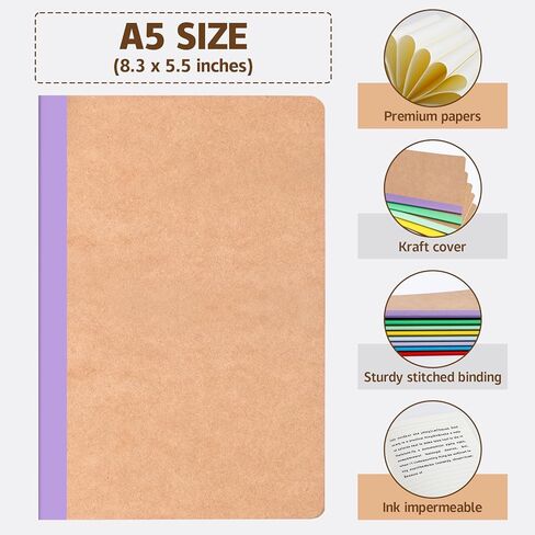 16 Pack Composition Notebooks Bulk,Kraft Cover with Rainbow Spines Notebook Journals,College Ruled Lined Travel Journals for Home,Office,School,60 pages/30 sheets,8.3"x 5.5",A5,8 Colors in Saudi Arabia