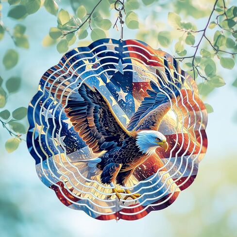 American Flag Eagle Wind Spinner Outdoor, 8 Inch 3D Metal Garden Wind Spinner, Stainless Steel Patriotic Yard Hanging Decor Gift in Saudi Arabia