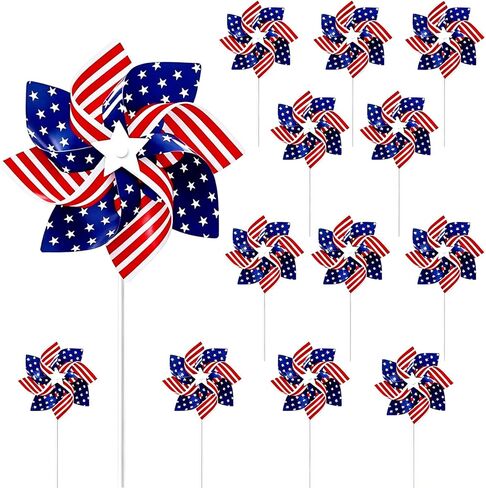 American Flag Patriotic Pinwheels, 10 Pack Red White and Blue Wind Spinners 4th of July Pinwheels Decor for Memorial Day Veterans Day Independence Patriotic Party Outdoor Garden Lawn Indoor Home Decor in Saudi Arabia