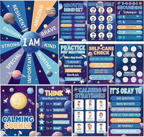 12Pcs Calming Corner Posters for Classroom Calm Down Pastel Emotions Feeling Poster for Kids Inspirational Back to School Wall Decor Motivational Mental Health Posters for Office Home Teacher Supplies in Kuwait