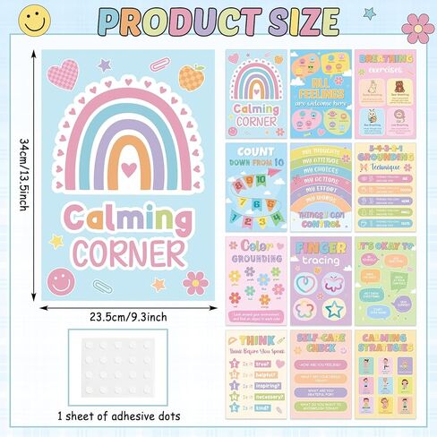 12Pcs Calming Corner Posters for Classroom Calm Down Pastel Emotions Feeling Poster for Kids Inspirational Back to School Wall Decor Motivational Mental Health Posters for Office Home Teacher Supplies in Kuwait