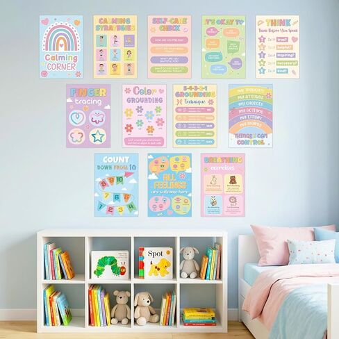 12Pcs Calming Corner Posters for Classroom Calm Down Pastel Emotions Feeling Poster for Kids Inspirational Back to School Wall Decor Motivational Mental Health Posters for Office Home Teacher Supplies in Kuwait