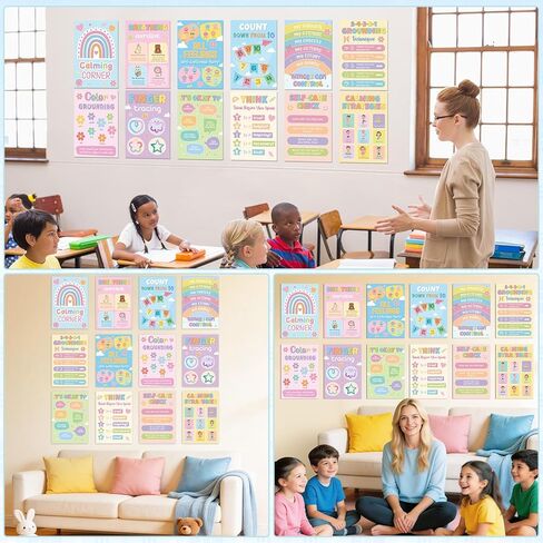 12Pcs Calming Corner Posters for Classroom Calm Down Pastel Emotions Feeling Poster for Kids Inspirational Back to School Wall Decor Motivational Mental Health Posters for Office Home Teacher Supplies in Kuwait