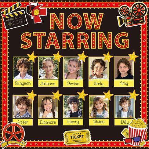 Movie Star Bulletin Board Decorations Set with Borders Now Starring Motivational Clapboard DIY Photo Picture Frame Cutouts for Class School Party Classroom Wall Decor Camera Lights Film Tickets in Kuwait