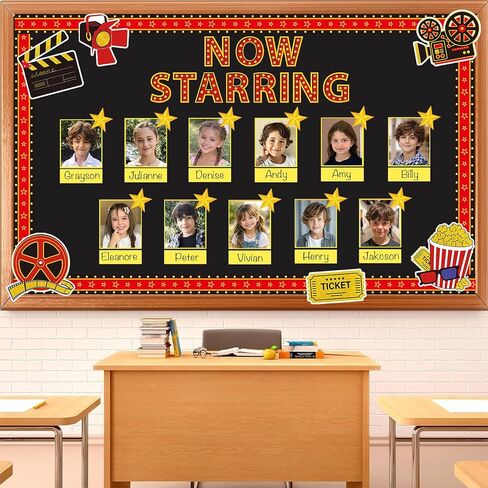 Movie Star Bulletin Board Decorations Set with Borders Now Starring Motivational Clapboard DIY Photo Picture Frame Cutouts for Class School Party Classroom Wall Decor Camera Lights Film Tickets in Kuwait